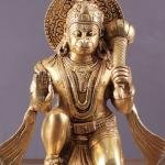 Pure Brass Blessing Hanuman Idol 8" | Enhanced Carvings | 2.5 kg Superfine Craftsmanship | Divine Blessings for Spiritual Space | 6" Width, 4.75" Depth